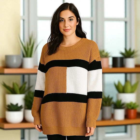 NEW Andree by Unit Colorblock Cozy Crewneck Sweater Fall Holiday Size 1X - Picture 1 of 10